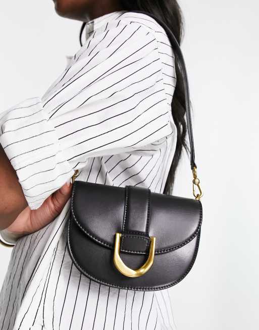 Charles & Keith - Borsetta a tracolla nera con chiusura dorata, 3 di 4