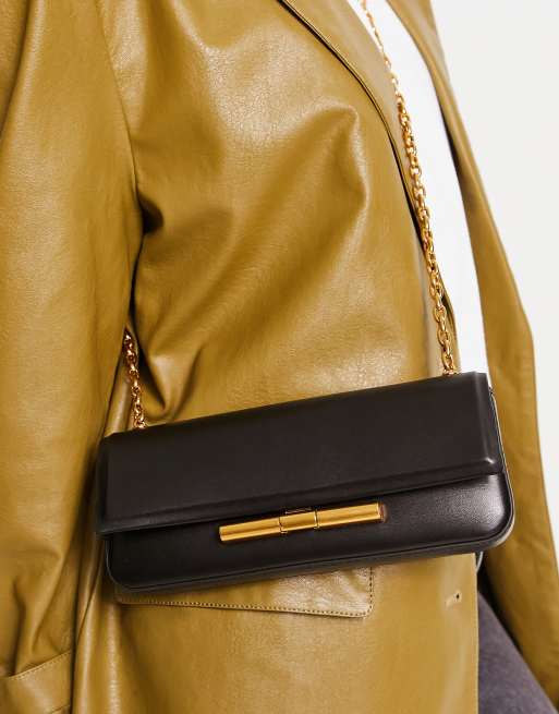 Charles & Keith - Boxy crossbodytas met kettinghengsel in zwart