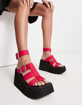  caged wedge sandals in bright pink