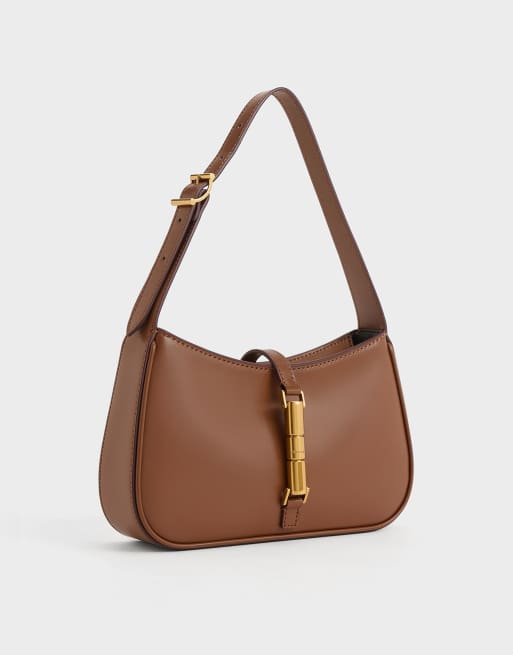 Charles & Keith Cesia metallic accent shoulder bag in chocolate, 2 of 4