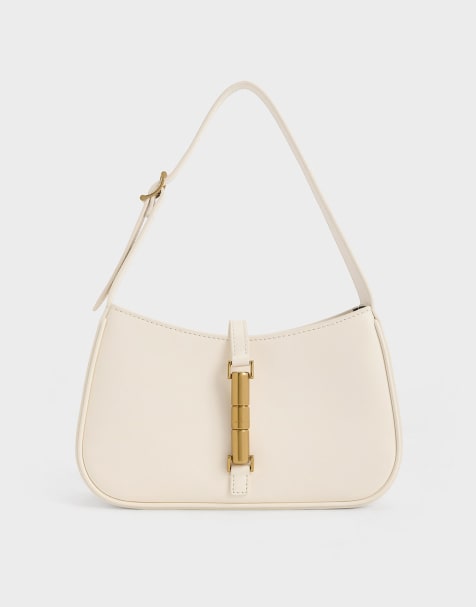 Charles & Keith Cesia metallic-accent shoulder bag in cream - view 1
