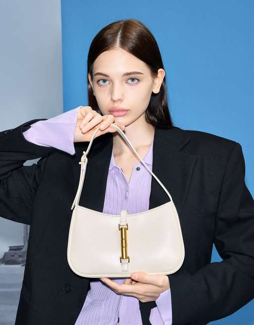 Charles & Keith Cesia metallic-accent shoulder bag in cream, 2 of 4