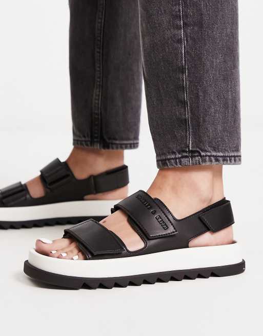 Black Strappy Flatform Thong Sandals - CHARLES & KEITH IN