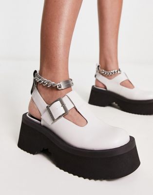 Charles & Keith chunky t-bar shoes with ankle strap in white