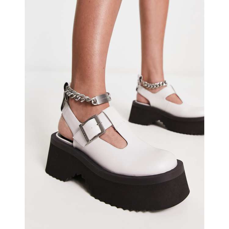 White Platform T-Bar Mary Janes, CHARLES & KEITH