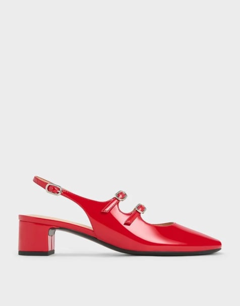 Charles & Keith Clementine double-strap slingback mary jane pumps in red - view 1