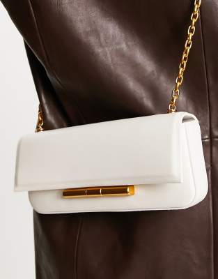 Charles & Keith cross body boxy bag with chain strap in white