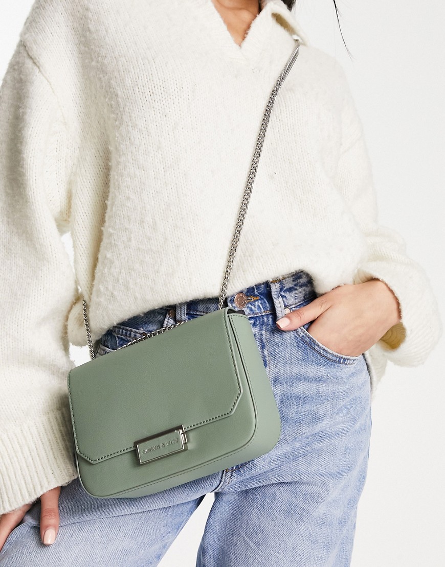 crossbody bag with chain strap in olive-Blue