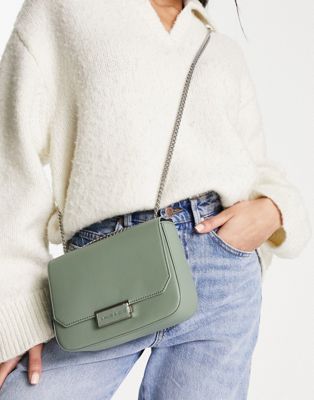 Charles  Keith crossbody bag with chain strap in olive ASOS