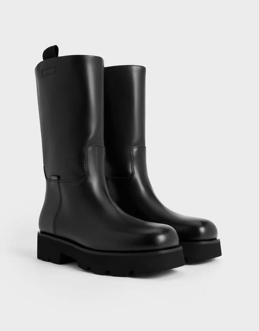 Charles & Keith Double pull-tab calf boots in black, 4 of 4
