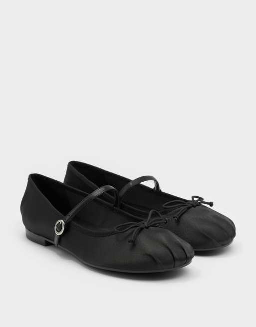 Charles & Keith Emiko satin bow mary jane flats in black, 4 of 4