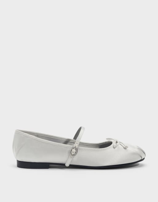 Charles & Keith Emiko satin bow mary jane flats in silver, 3 of 4