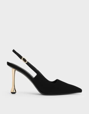  Faux suede sculptural-heel pointed-toe pumps  textured