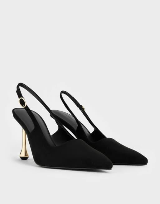 Charles & Keith Faux suede sculptural-heel pointed-toe pumps in black textured, 2 of 4