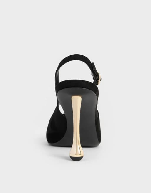 Charles & Keith Faux suede sculptural-heel pointed-toe pumps in black textured, 3 of 4