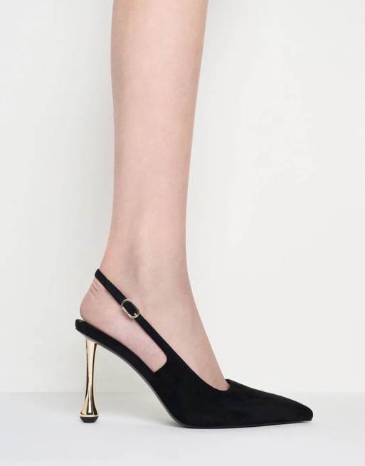 Charles & Keith Faux suede sculptural-heel pointed-toe pumps in black textured, 4 of 4