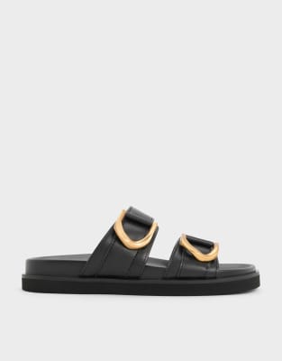  Gabine gold-buckle leather slides 
