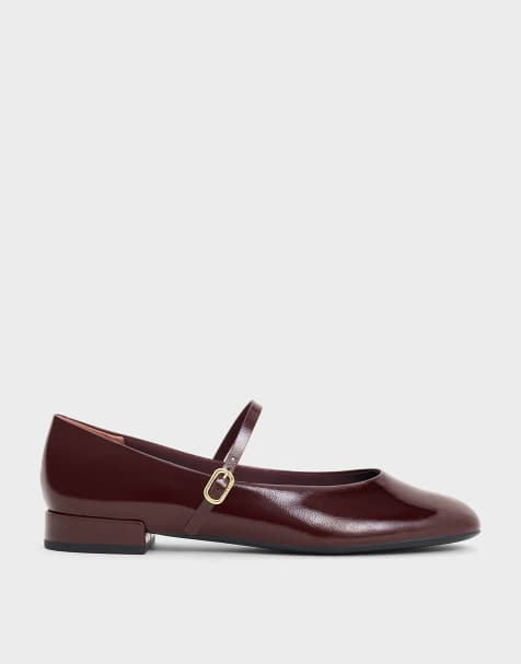 Charles & Keith Gertrude patent round-toe mary janes in burgundy - view 1