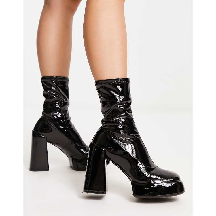 Charles & Keith heeled ankle boots in black patent