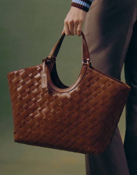 Charles & Keith Ivette woven tote bag in chocolate - view 1