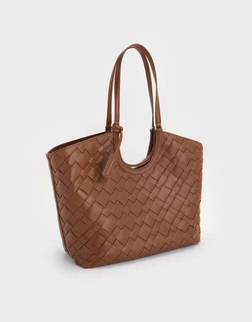 Charles & Keith Ivette woven tote bag in chocolate, 4 of 4