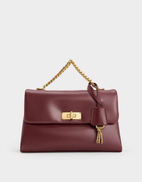 Charles & Keith Kerry chain-handle crossbody bag in mulberry plum - view 1
