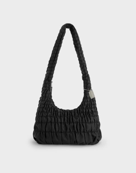 Charles & Keith Klio nylon ruched crossbody bag in noir - view 1