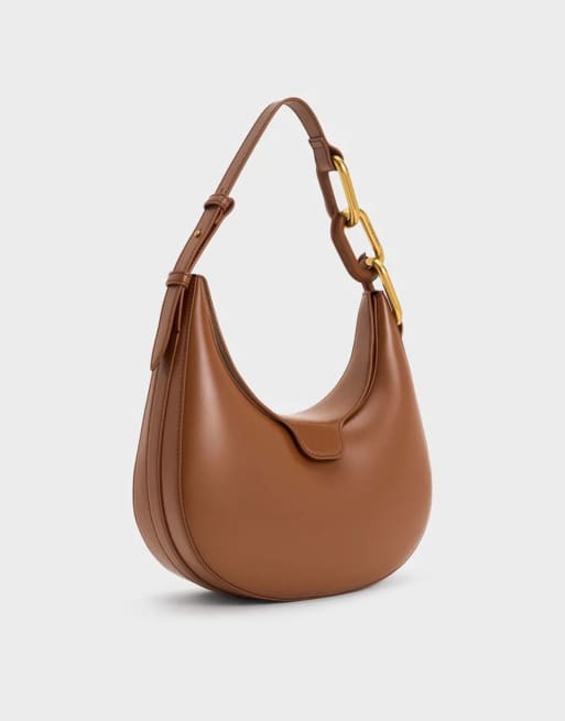 Charles & Keith Kora metallic-accent moon bag in chocolate, 3 of 4