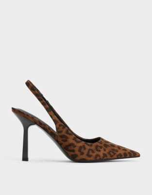  Leopard-print pointed-toe slingback pumps in animal print brown