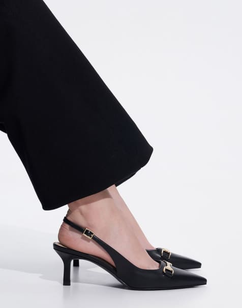 Charles & Keith Leslie metallic-accent slingback pumps in black - view 1