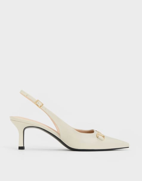 Charles & Keith Leslie metallic-accent slingback pumps in chalk - view 1