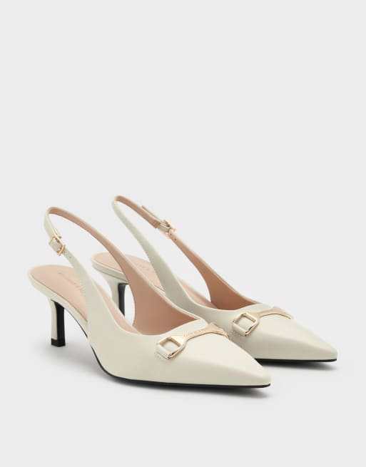 Charles & Keith Leslie metallic-accent slingback pumps in chalk, 2 of 4