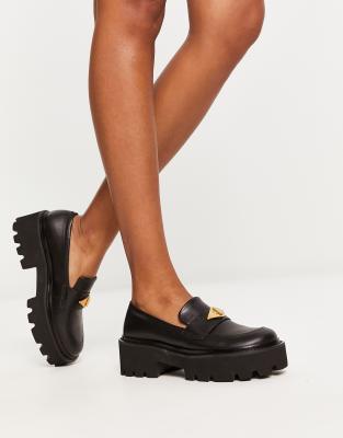 Charles & Keith loafers with gold hardware in black - ASOS Price Checker