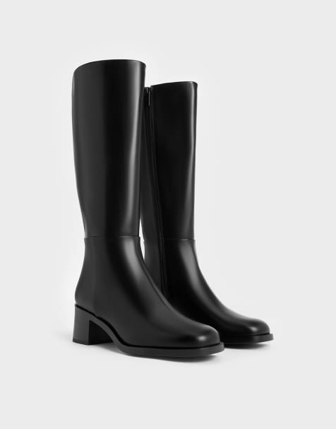 Charles & Keith Louise block-heel knee-high boots in black - view 1