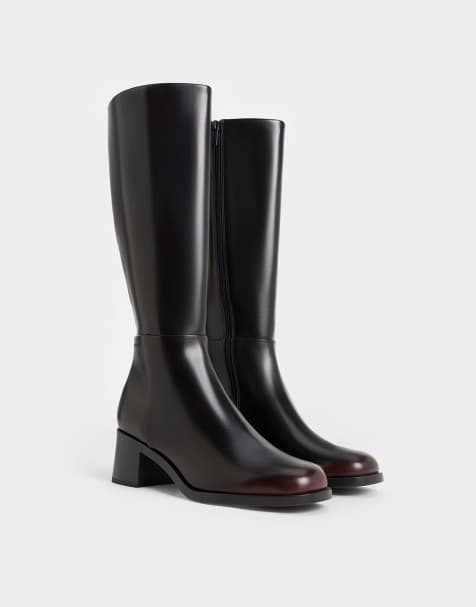 Charles & Keith Louise block-heel knee-high boots in dark brown - view 1