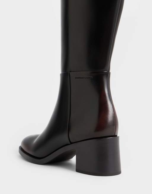 Charles & Keith Louise block-heel knee-high boots in dark brown, 3 of 4