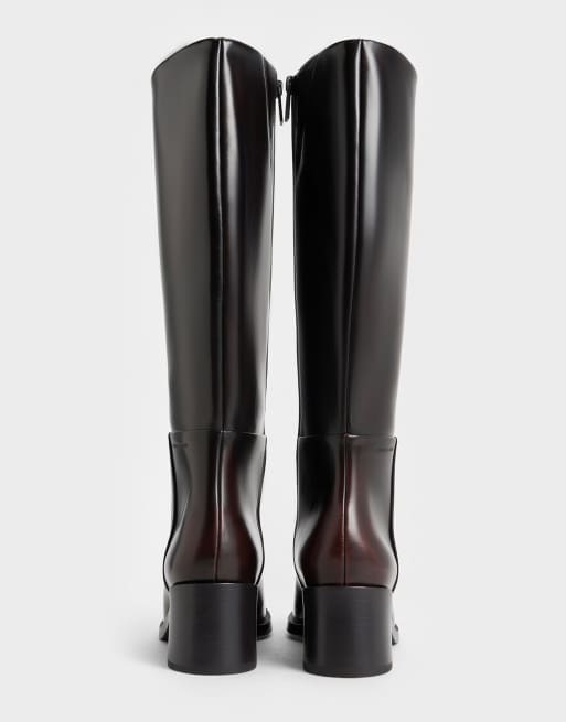 Charles & Keith Louise block-heel knee-high boots in dark brown, 4 of 4
