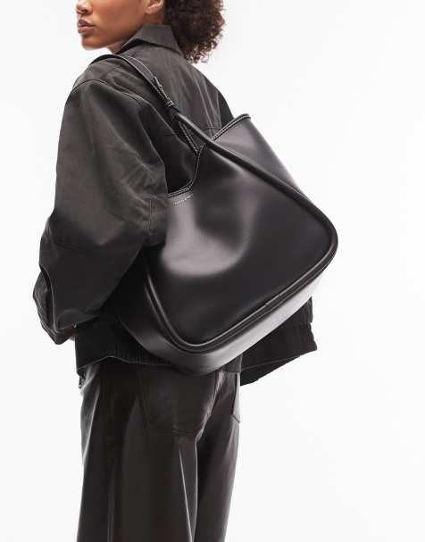 Charles & Keith Lyla tubular slouchy tote bag in black - view 1