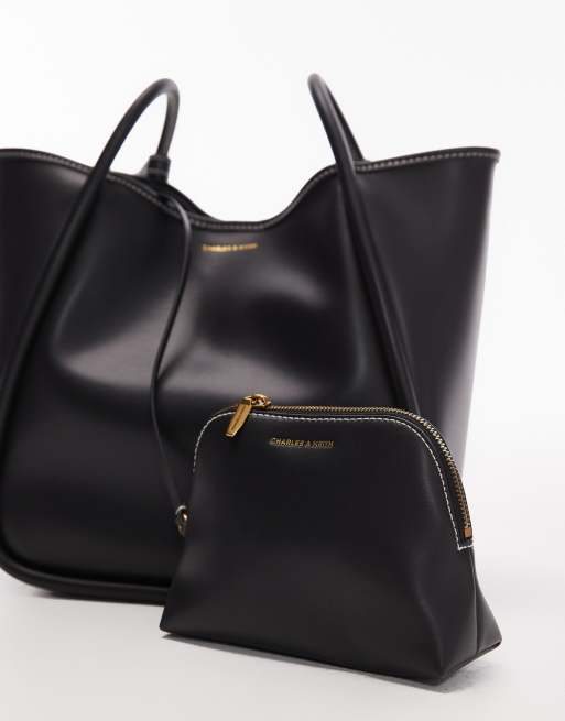 Charles & Keith Lyla tubular slouchy tote bag in black, 2 of 4