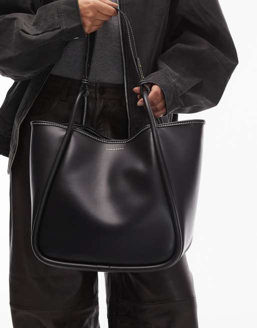 Charles & Keith Lyla tubular slouchy tote bag in black, 3 of 4