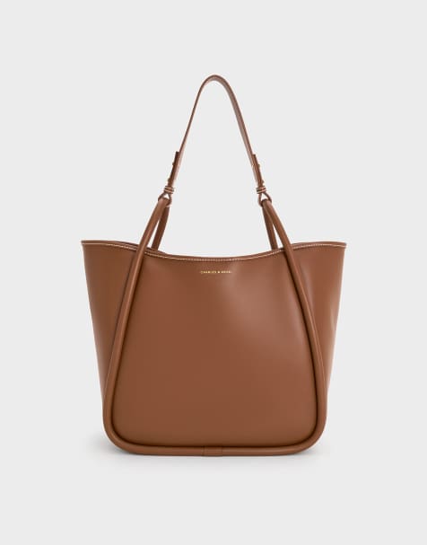 Charles & Keith Lyla tubular slouchy tote bag in chocolate - view 1
