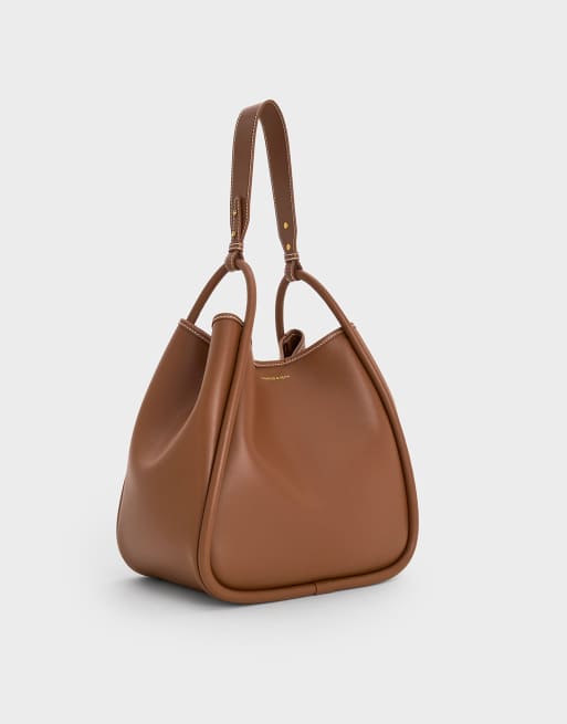 Charles & Keith Lyla tubular slouchy tote bag in chocolate, 3 of 4