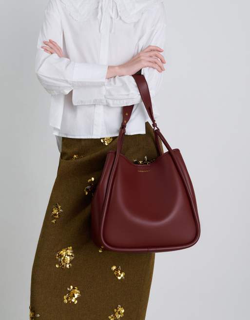 Charles & Keith Lyla tubular slouchy tote bag in mulberry plum, 2 of 4