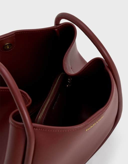 Charles & Keith Lyla tubular slouchy tote bag in mulberry plum, 3 of 4