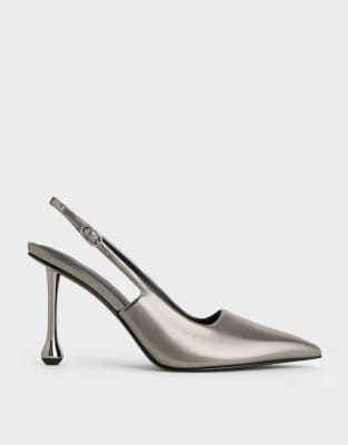  Metallic sculptural-heel pointed-toe pumps in pewter