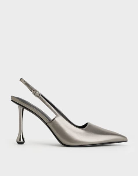 Charles & Keith Metallic sculptural-heel pointed-toe pumps in pewter - view 1