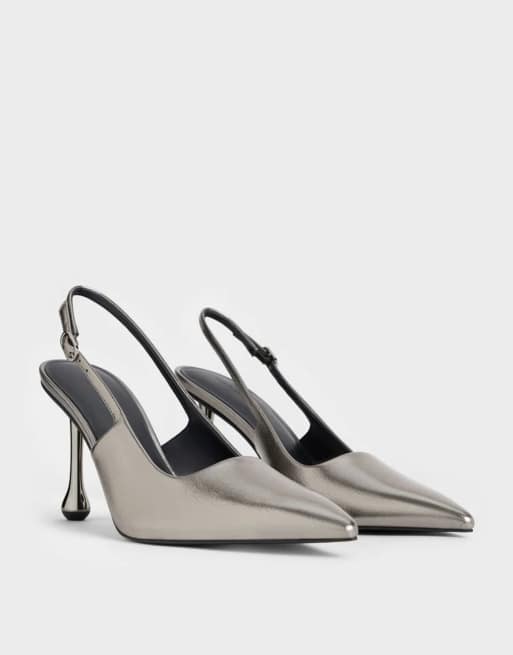 Charles & Keith Metallic sculptural-heel pointed-toe pumps in pewter, 2 of 4