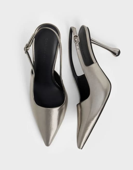 Charles & Keith Metallic sculptural-heel pointed-toe pumps in pewter, 4 of 4