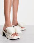 Charles & Keith mid heel mules with puffy bow in cream-White