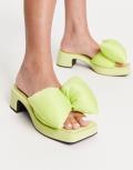 Charles & Keith mid heel mules with puffy bow in lime-Green